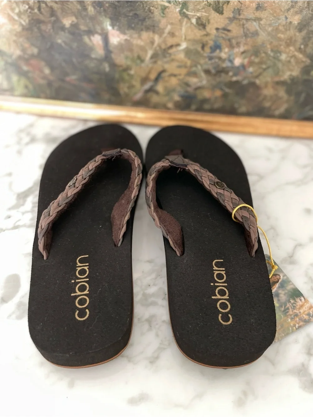 Cobian Leather Braided Bounce Chocolate Flip Flop size 7 Sandals Brown - Picture 4 of 7